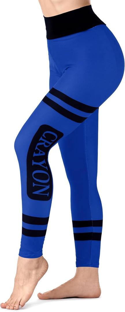 Halloween Crayon Leggings for Women Stretchy Pants Crayon Funny Tights for Halloween Cosplay (Blue, M)