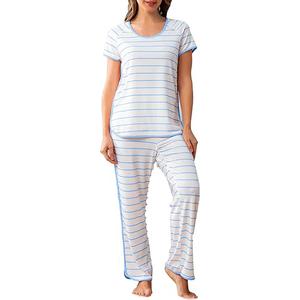 Stripe Women's Pajama Set Luxurious Sleepwear Sets, Two-Piece Loungewear PJs Sets for Nightwear, Lounge Set & Sleepwear (Medium, White-blue) Stripe Women's Pajama Set Luxurious Sleepwear Sets, Two-Piece Loungewear PJs Sets for Nightwear, Lounge Set & Sleepwear (Medium, White-blue)