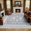 SOULFUL Medium Pile 8x10 Rugs for Living Room - Soft Foot Feel Large Area Rug - Greige Boho Floral - Washable Non-Slip - Perfect for Bedroom Kids Room Under Dining Table Office