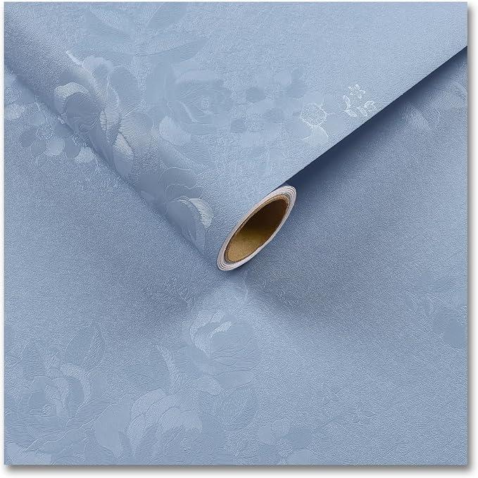 CRE8TIVE Beige Textured Peel and Stick Wallpaper - Embossed Silk Rose Floral for Bedroom - 12"x80" Removable Self Adhesive Contact Paper for Cabinets and Countertops - Waterproof Vinyl