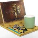 ZenRich Bamboo Wooden Book Stand Holder - Unique Book Nook Reading Valet with Cup, Glasses & Pen/Tablet/Kindle Holder. Foldable Bookmark - Ideal for Lovers