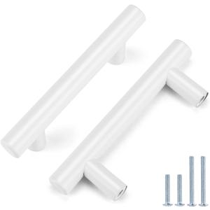 Probrico 10 Pack| 2-1/2 Inch Hole Centers White Cabinet Pulls Modern Stainless Steel Euro Round T Bar Pulls Drawer Dresser Handles Furniture Cabinet Pulls-4" Overall Lenght