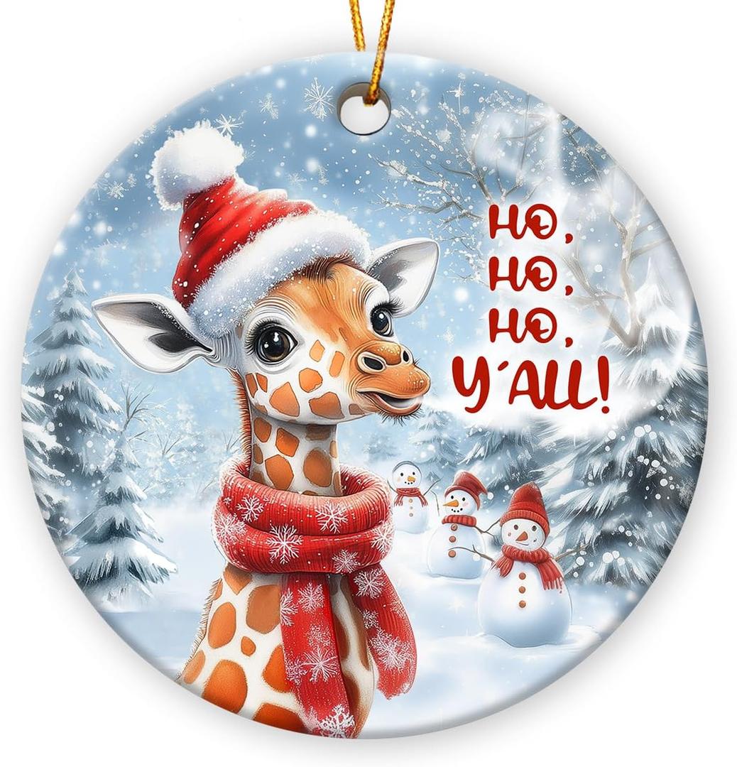 Giraffe Ornament 2025, Animal Ornaments for Christmas Tree, Xmas Gifts for Animal Lovers, Ceramic Ornaments Hanging Christmas Decorations, Cute Giraffe Gifts for Family, Friends