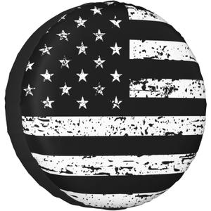 Spare Tire Cover Vintage American Flag for RV Trailer, Weatherproof Universal Wheel Cover for RV Travel Trailer Camper Truck Black White 16Inch