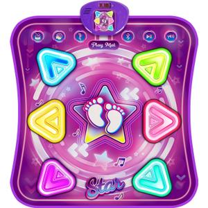 Dance Mat for Girls, Light-up 6-Button Dance Pad with Wireless Bluetooth & 5 Game Modes, Kids Electronic Dance Mats Musical Dancing Toys Christmas Birthday Gifts for Boys Girl Aged 3 4 5 6 7 8 9 10+