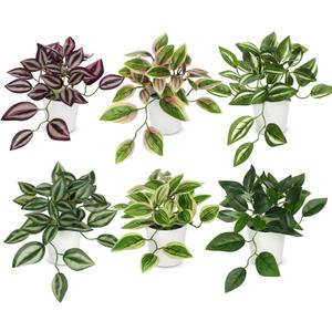 Hollyone Fake Plants 6 Pack Artificial Plants Indoor Faux Plant Small Fake Potted Plant for Home Aesthetic Living Room Bathroom Desk Shelf Office Decor (Style 7)