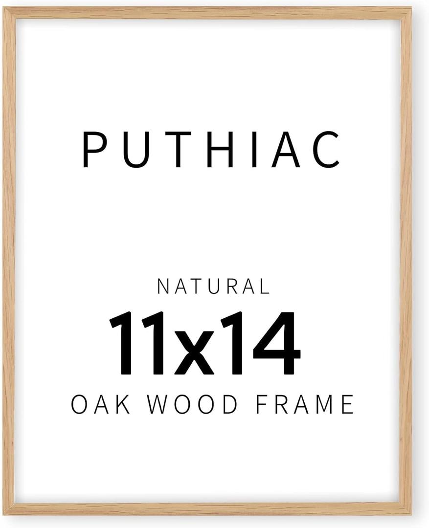 puthiac 11x14 Solid Oak Wood Picture Frame, Fits 8x10 with Mat or 11x14 Without Mat, Wall Display Only, Vertical or Horizontal, Plexi Front, 1 Pack, Natural Oak