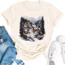 YZMI Christmas Shirts for Women Santa Holiday Short Sleeve Tops Xmas Graphic Print T Shirt (M)