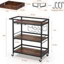 Leteuke Bar Cart for Home, 3 Tier Black Serving Rolling Carts with Wheels, Drink Cart, Liquor Stand with Removable Tray, Wine Rack and Glass Holder for Kitchen, Outdoor, Dining Room-Black Brown, 15”D X 31.49”W X 38”H