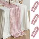 3 Pcs Dusty Pink Cheesecloth Table Runner, 35"120" Cheese Cloth Boho Gauze Rustic Sheer Table Runner, Table Decorations for Valentine'Day Wedding Bridal Baby Shower Birthday Holiday Home Decor