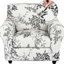 FUANGUI 2 Piece Chair Covers Stretch Arm Covers Chair Couch Covers, Armchair Slipcover with Separate Chair Cushion Cover, Floral Washable Chair Protector for Living Room (Armchair, Ink Pattern) (Small)
