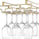 Wine Glass Rack Under Cabinet, Drilling Free No Screw Steamware Holder Under Shelf Metal Wine Glasses Holders 304 Stainless Steel Hanger Storage Organizer Hanging Glass Fit for Bar Kitchen 3 Rows Gold
