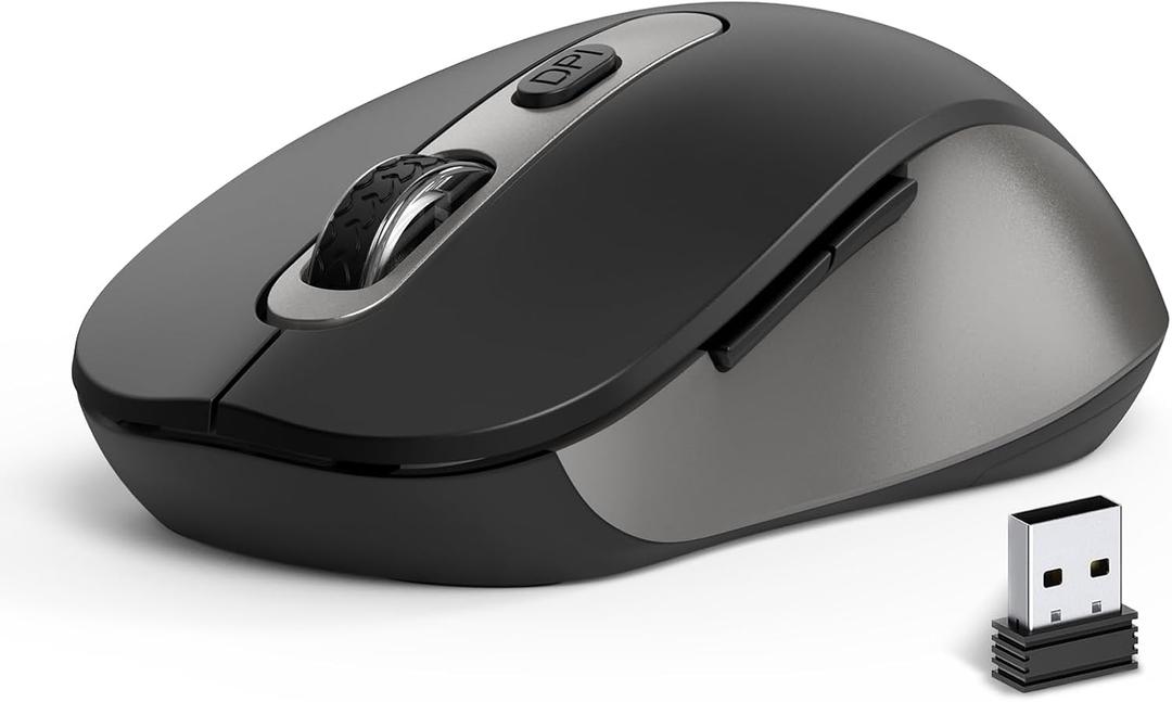 Wireless Mouse for Laptop, PC, Chromebook, Mac, MacBook, Silent Wireless Mouse with USB Nano Receiver, Side Button, 2400 DPI, Anti Slip Roller, 6 Button Ergonomics Cordless Computer Mice - Black Gray