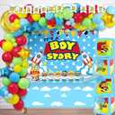 Cartoon Toy Baby Shower Decorations, Its A Boy Toy Themed Story Decorations for Boy Backdrop Balloon Garland Banner Box Cutout Tablecloth Cake Cupcake Topper, Blue