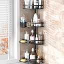 Tension Pole Shower Caddy Corner: Adjustable 4tier Bathroom Organizer Shelves - Rustproof Bathtub Shampoo Rack 43.5-120 inch (Matte Black)