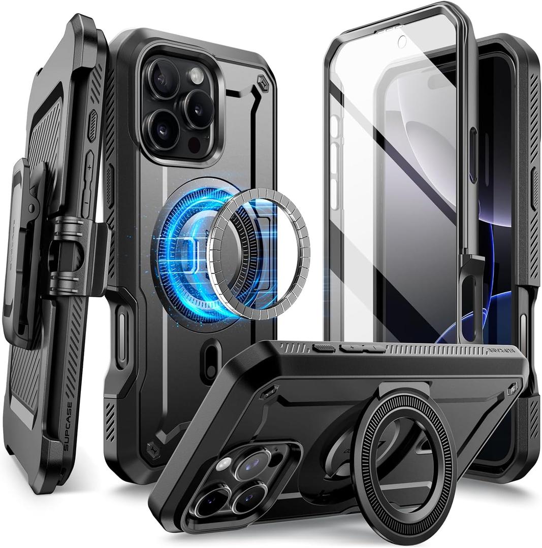 SUPCASE for iPhone 16 Pro Max Case with Stand (UBPro Mag), [Support MagSafe] [Built-in Screen Protector & Belt Clip] [Military-Grade Protection] Magnetic Phone Case for iPhone 16 Pro Max 6.9'', Black