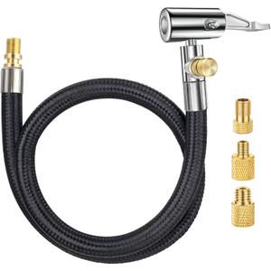 LUMITECO 20 Inch Tire Inflator Hose Adapter, Car Air Hose Self-Locking Air Chuck w/Tire Schrader Valve Fine Thread & Presta Valve Adapter, Quick Connect & Release for Pump Air Compressor Attachments (20'' Upgraded Set)