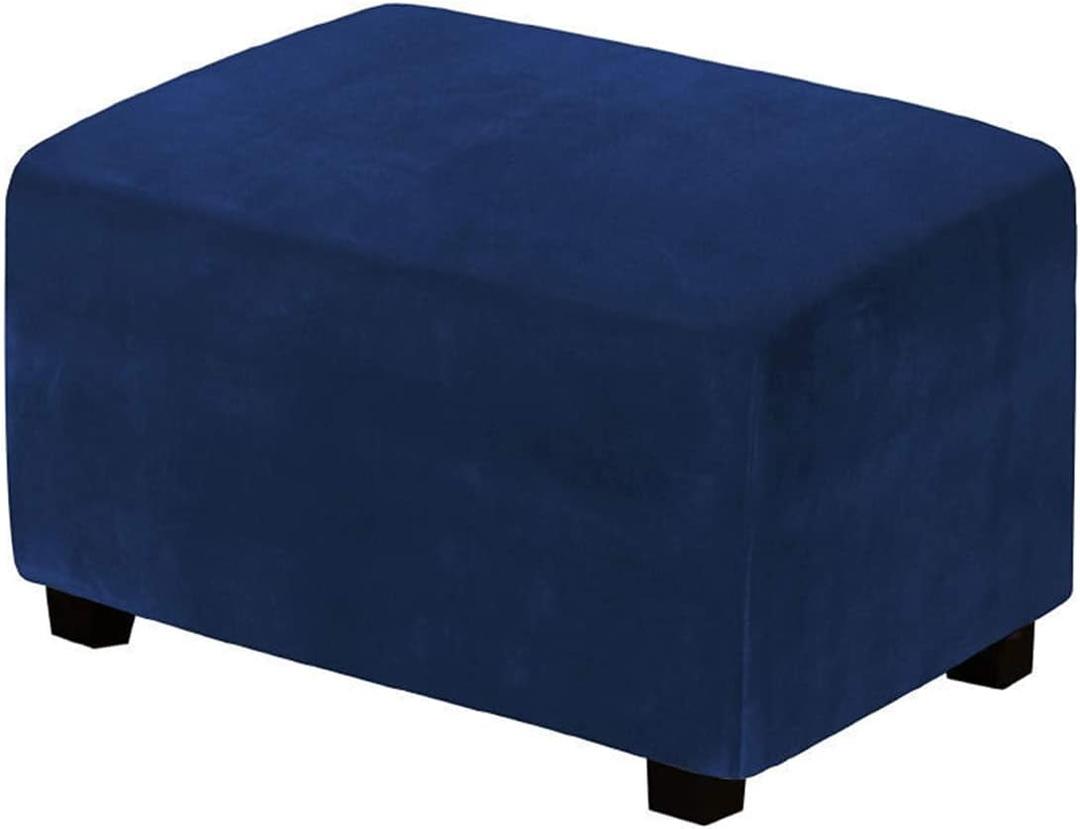 Rectangular Velvet Cover For Ottoman Pouf, Elastic, Size M, With Storage, Protective Cover For Sofa, Footrest And Stool. ( Royal Blue)