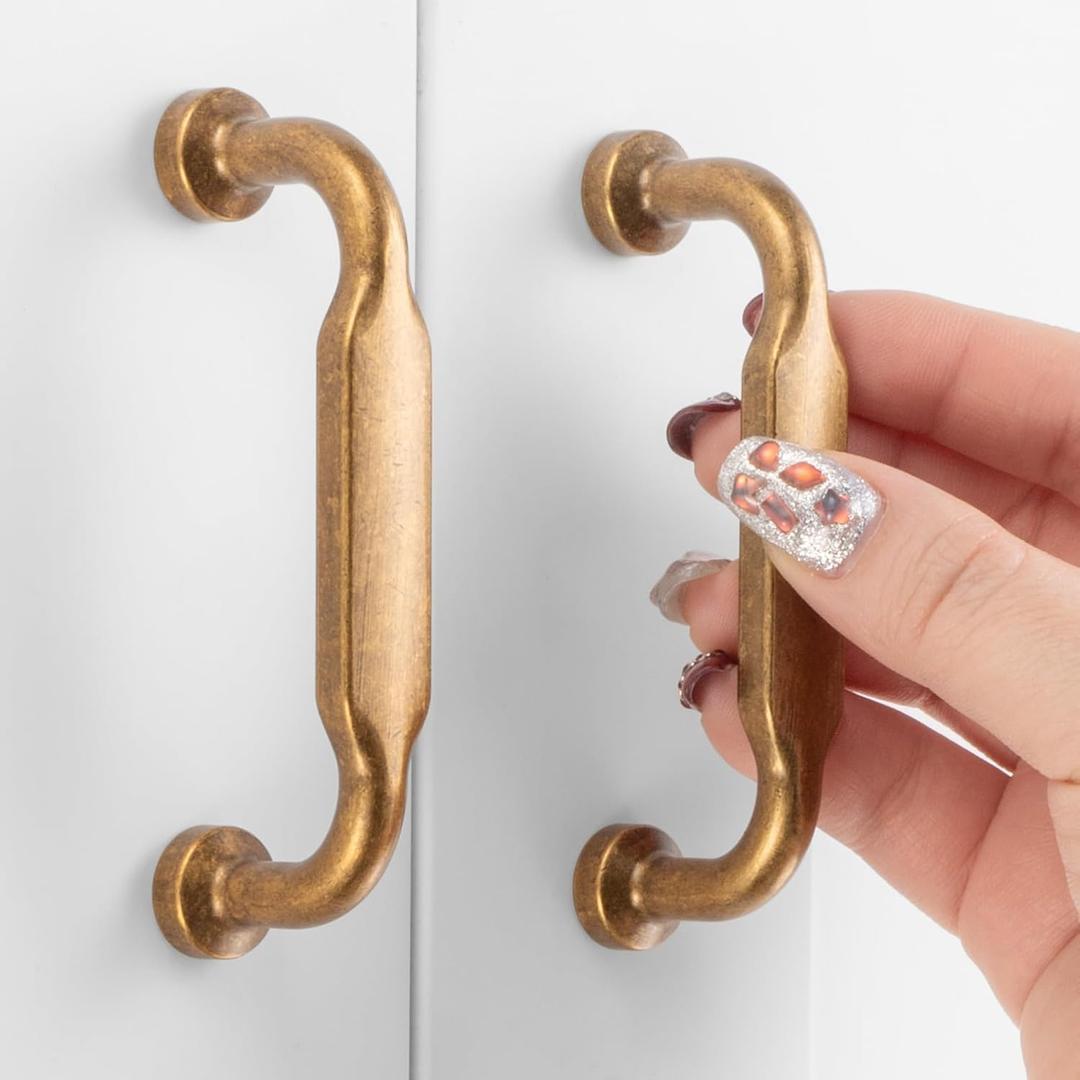 10 Pack 3 Inch Hole Centers, Antique Brass Cabinet Pulls Vintage Brass Cabinet Handles Brass Kitchen Hardware for Cabinets ZP2302 Drawer Bedroom Dresser Bathroom Vanity Cupboard