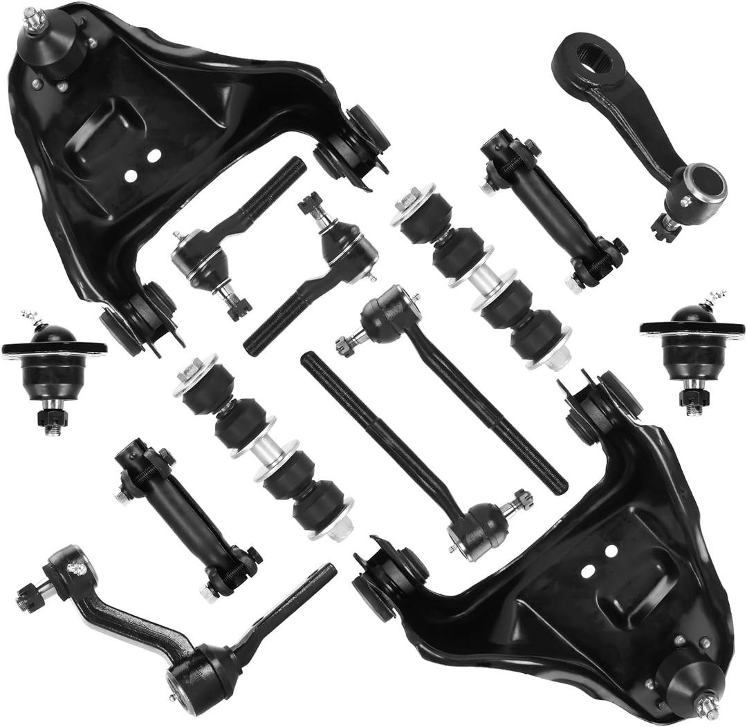 Front Upper Control Arms w/Ball Joints + Sway Bars + Tie Rods for Chevy Blazer 98-05, GMC Sonoma 98-04, Jimmy 98-01, Oldsmobile Bravada 99-01, 4WD Suspension Kit K640176 K90355 K90357 K90715 14PCS