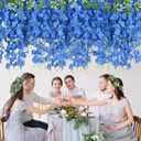 LELEE 25 Pcs Artificial Wisteria Hanging Flowers 3.6ft Royal Blue Fake Hanging Flowers Garland Silk Flowers Rattan String Faux Wisteria Vine for Wall Home Wedding Party Arch Greenery Backdrop Decor