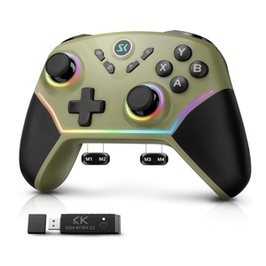 ISHAKO Wireless Gaming Controller 1000Hz Polling, 1200mAh Battery PC Controller, Back Buttons, Hall effect Joystick, Hall Triggers, 3-Mode Triggers 2.4G&Bluetooth Controller for PC/Steam/iPhone/Android/Switch - Green