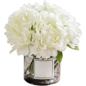 Artificial Hydrangea Flowers with Vase Realistic Faux Peonies, White Hydrangea for Living Room, Dining Table, Office, Wedding, Banquet & Home Decoration