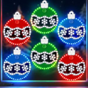 6 Pack Hi Vibrant Twinkling Christmas Ball Light Decorations, 10'' 330 LEDs Waterproof Colorful Christmas Ball Ornament Window Lights with 3 Suction Cups for Window Door Wall Xmas Decor