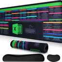 Excel Cheat Sheet Desk Pad Set  31.8"x11.8" Large 3-in-1 Excel Mouse Pad with Keyboard & Mouse Wrist Rest, Ergonomic Non-Slip Office Mat for Home & Work