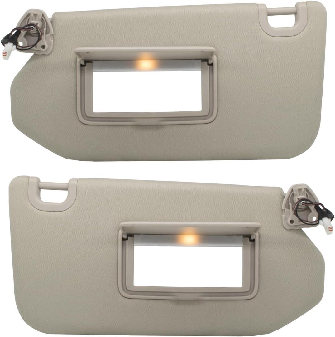 Driver Left & Passenger Right Side Sun Visor Replacement Compatible with2013-2018 Pathfinder 2014-17 Infiniti QX60 and 2013 Infiniti JX35 with Lamp & Mirror Replaces 96401-9PB0A 964009PB0A Color Beige