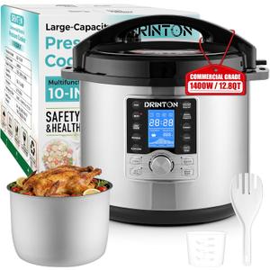 DRINTON 12 L/12.8 QT Commercial Pressure Cooker, 10-in-1 Pressure Cooker with Non-Stick Pot, 1400W Electric Pressure Pot with LCD Display, Slow Cook, Keep Warm, 24H Timer for 18-28 People Use