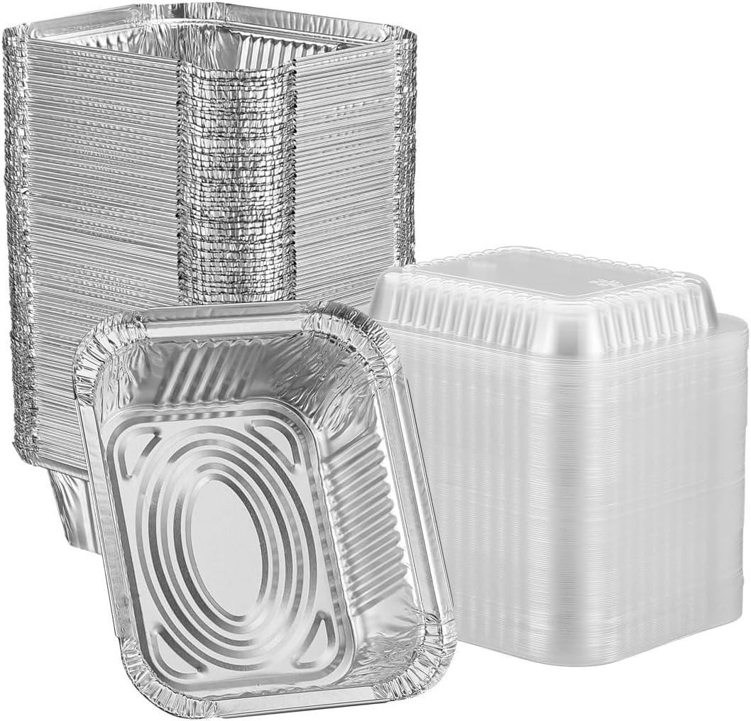 GUSTO [1 lb - 100 Count Disposable Aluminum Foil Pans with Clear Dome Lids, 5x4 Takeout Pans  Great for Baking, Cooking, Storage, and Freezing (Formerly Comfy Package)