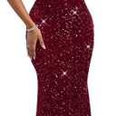 dasmzper Women Sexy Sequin Off Shoulder Ruffle Short Sleeve Bodycon Mermaid Party Formal Evening Maxi Dress, XL