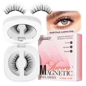 LASHVIEW Upgrade Magnetic Eyelashes,Reusable Soft Magnetic Eyelashes Natural Look No Glue Needed Lashes Easy to Wear and Remove(A02 Refill Pack