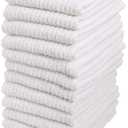Living Fashions Bar Mop Cleaning Kitchen Dish Cloth Towels,100% Cotton, Machine Washable, Everyday Kitchen Basic Utility Bar Mop Dishcloth Set of 12, White