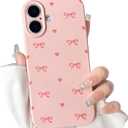 NITITOP Compatible for iPhone 17 Case Cute Aesthetic Love Hearts Bow Knot Pattern for Women Girl Bowknot Slim Fit TPU Bumper Shockproof Full Camera Protection Cover - Pink