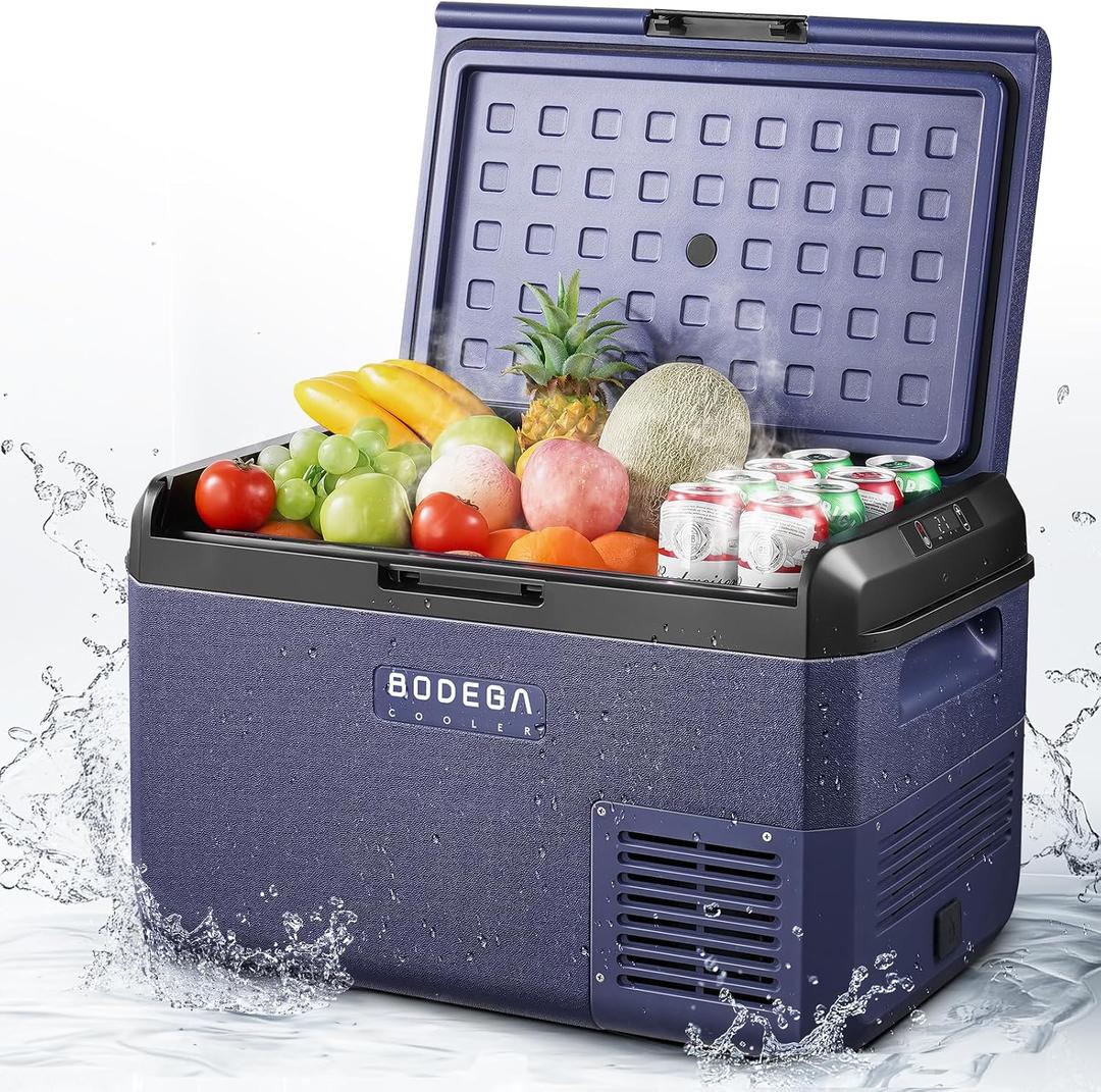 BODEGACOOLER 12 Volt Car Refrigerator, 42QT(40L) IPX4 Waterproof Electric Cooler, 31dB Ultra-Quiet Car Fridge APP Control with 12/24V DC 110-240V AC, -4~68, Portable for Truck RV Camping, Travel