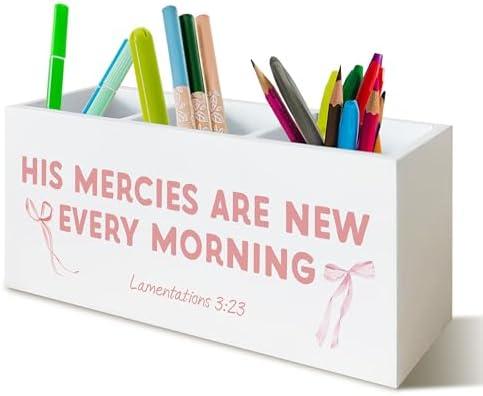 UNCDLV Pink Coquette Bow Christian Desk Decor, Preppy Christian Scriptures Bible Pen Pencil Holder Organizer for Girly Room Dorm Office Desk Accessories Christian Gifts for Women