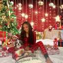 Red Christmas Backdrop Xmas Tree Shining Stars Gold Ball Santa Claus Photo Background Holiday Family Christmas New Year Birthday Party Decoration 7x5FT