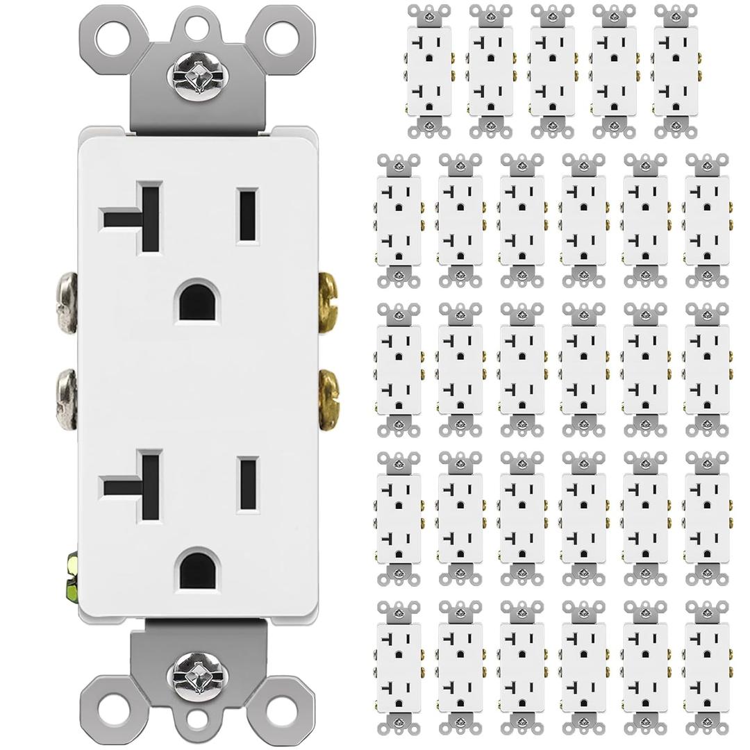 BESTTEN 30 Pack 20 Amp Decorator Wall Receptacle Outlet, Non-Tamper-Resistant, 20A/125V/2500W, Residential and Commercial Use, UL Listed, White