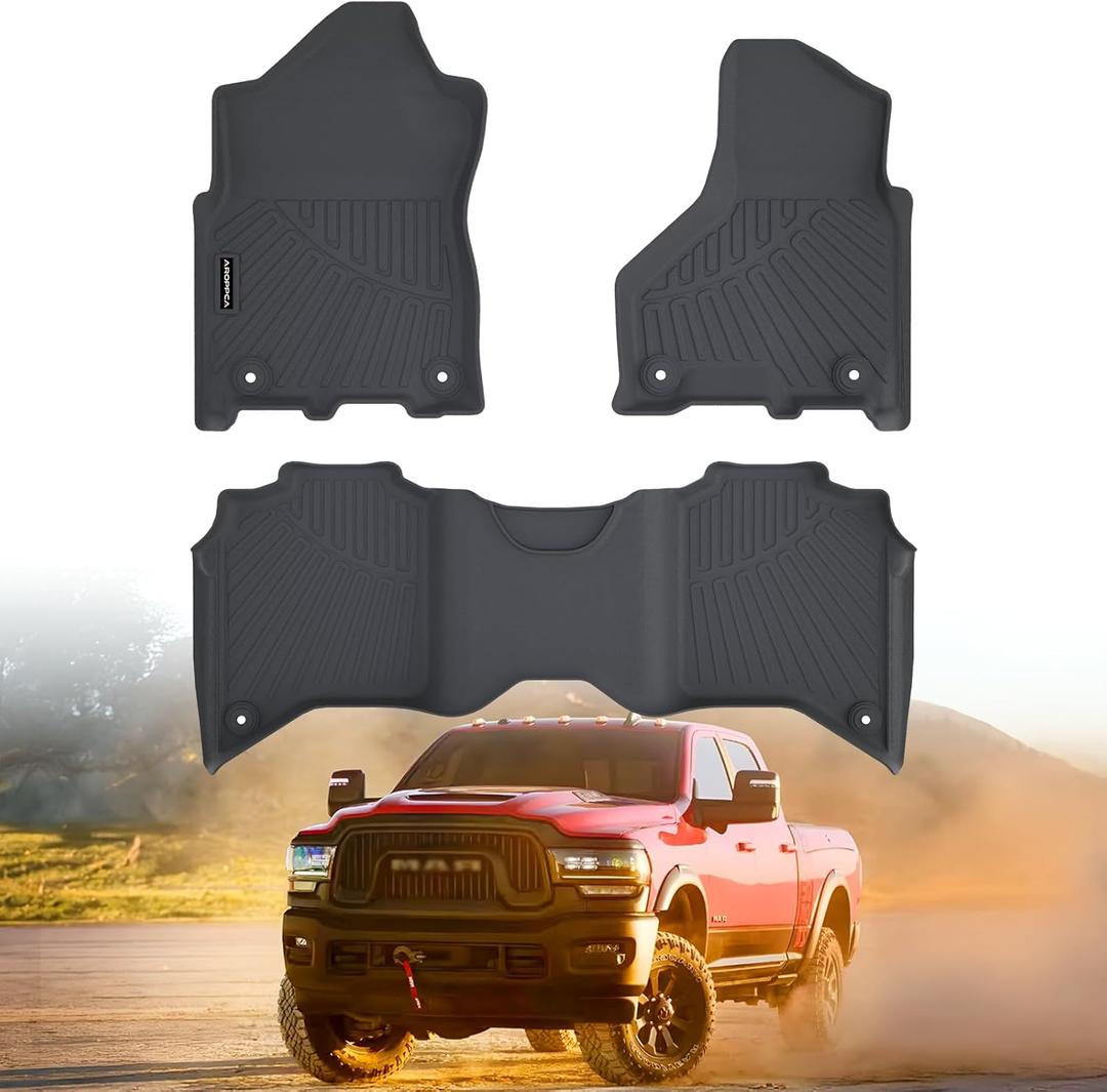 All Weather Car Floor Mats for 2019-2023 2024 Ram 2500/3500 Crew-Cab (1st Row Bucket or Bench Seats), TPE Rubber Floor Liners Anti-Slip Full Set Automotive Mats for 2024 Ram Accessories