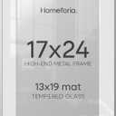 17x24 Silver Picture Frame, High-End Metal, 13x19 Mat, Glass | High End Aluminum, Tempered Glass, Acid-Free 13x19 Removable Mat, 17x24 in Edge-to-Edge Display 24x17, Wall Kit, Set Of 1
