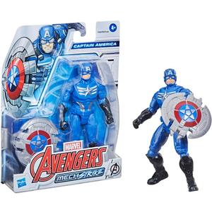 Avengers Marvel Mech Strike 6-inch Scale Action Figure Toy Captain America with Compatible Mech Battle Accessory, for Kids Ages 4 and Up, Black