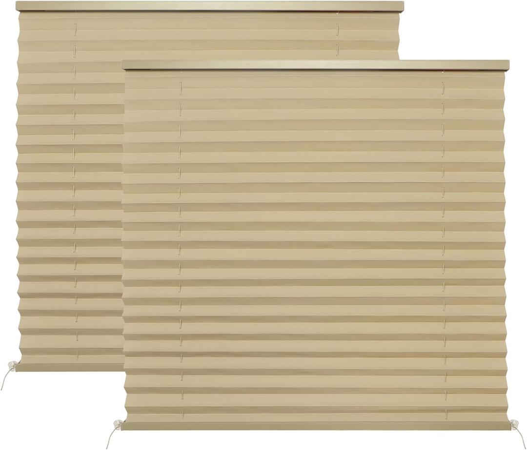 NOVINO RV Blinds Pleated Shades, RV Blinds Shade 26" W x 24" L, RV Window Shade Shutters for RV Camper Travel Trailers-2 Pack (Tan)