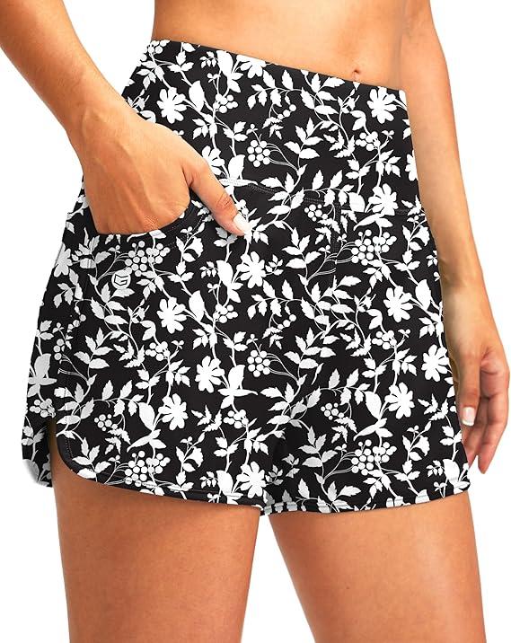 G Gradual Women's 3" High Waisted Swim Board Shorts with Pockets Quick Dry Swimsuit Bottoms Bathing Suit for Women with Liner, XXL