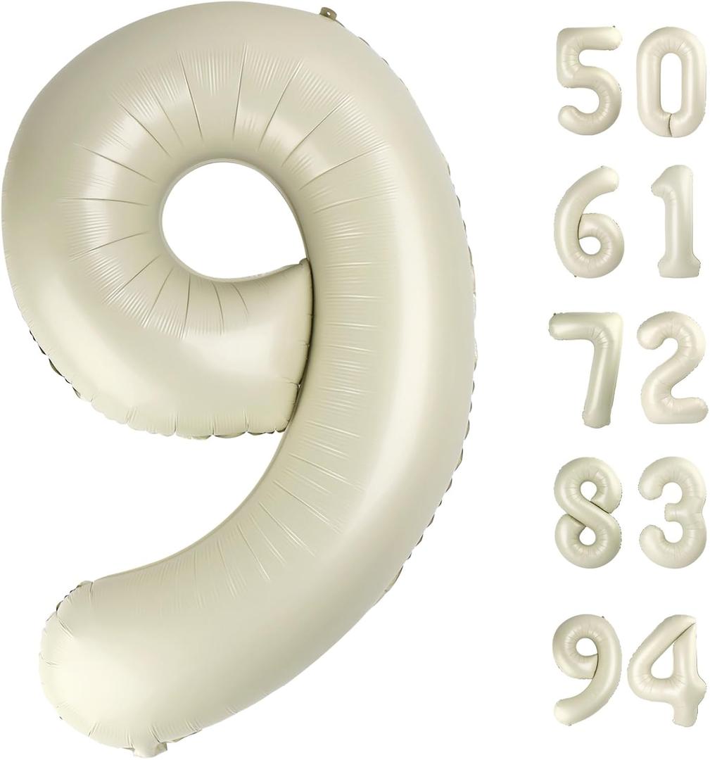 Cream 9 Balloon, Number Balloons 40 Inch, Cream 9th Giant Birthday Decorations for Boys Girls, 19th 29th Party Decorations Supplies, Number 9 Balloon