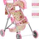 GAGAKU Baby Doll Stroller, Foldable Toy Stroller with Storage Basket and Bag, Diaper, Reborn Doll Accessories for Girls & Kids Ages 3+, Daises Pattern