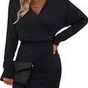 Bebonnie Womens Sexy V Neck Batwing Sleeve Sparkly Cocktail Party Sweater Dresses Holiday Bodycon Midi Dress (Large, Black)