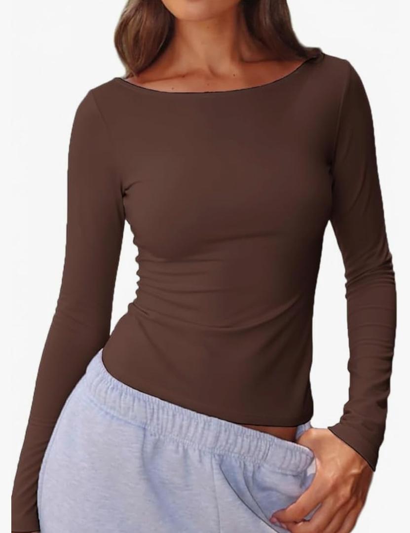 Beumissy Women's Boat Neck Short Sleeve T-Shirts Y2K Cute Going Out Tops Summer Baby Tees (L)