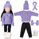 Bencailor 6 Pcs Winter 18 Inch Doll Clothes and Accessories Winter Outfits Set Sweaters Trousers Hats Shoes for 18 Inch Doll Gifts(Purple,Adorable)